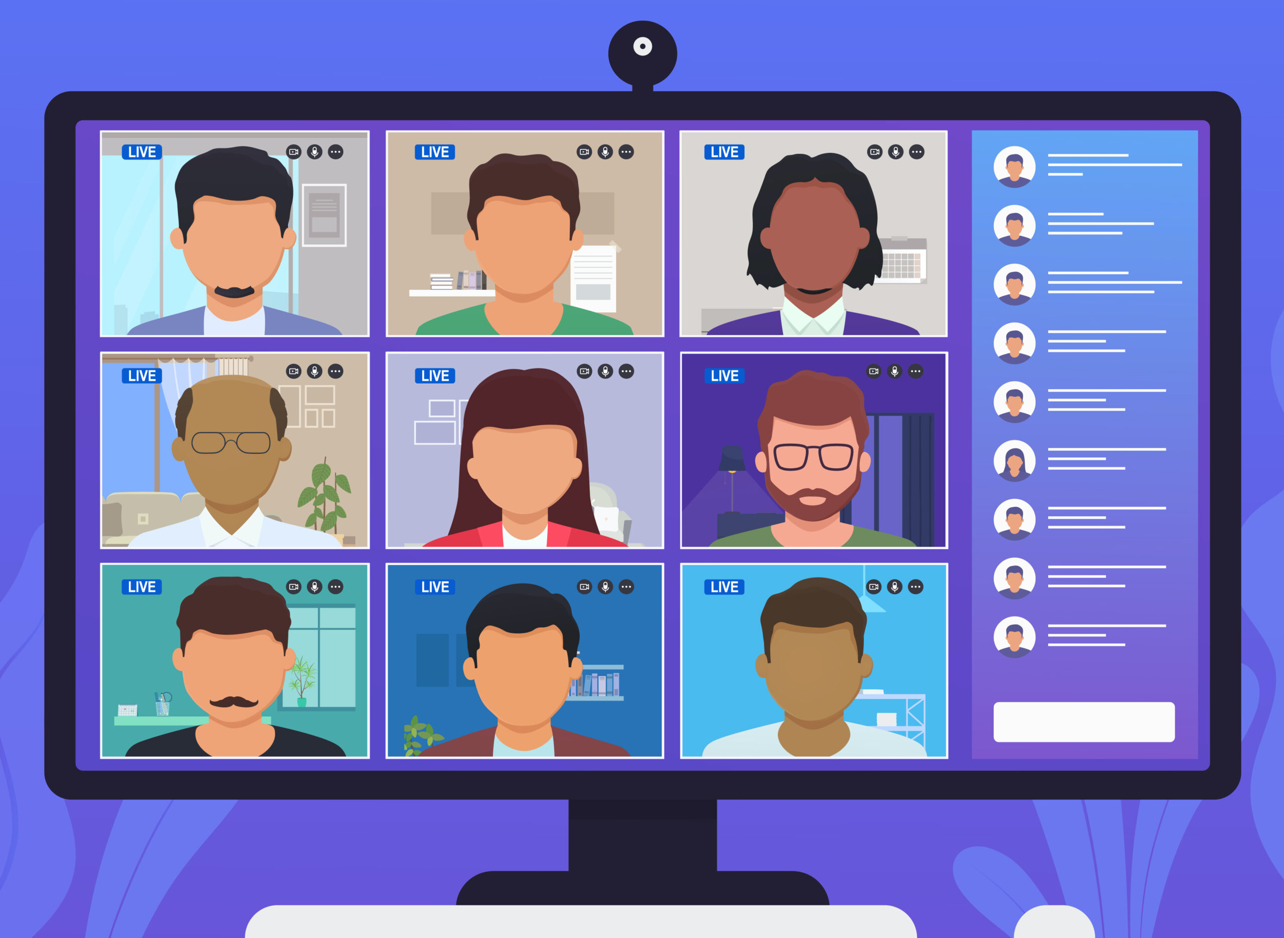 Conference video call. People talking to each other on monitor screen ...